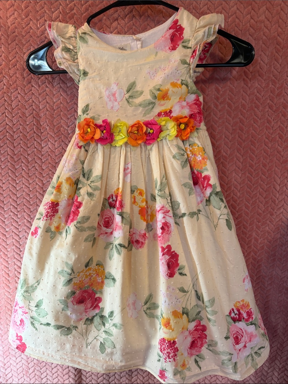Girls Laura Ashley Cream Floral Dress with Pink, Yellow and Orange Accents